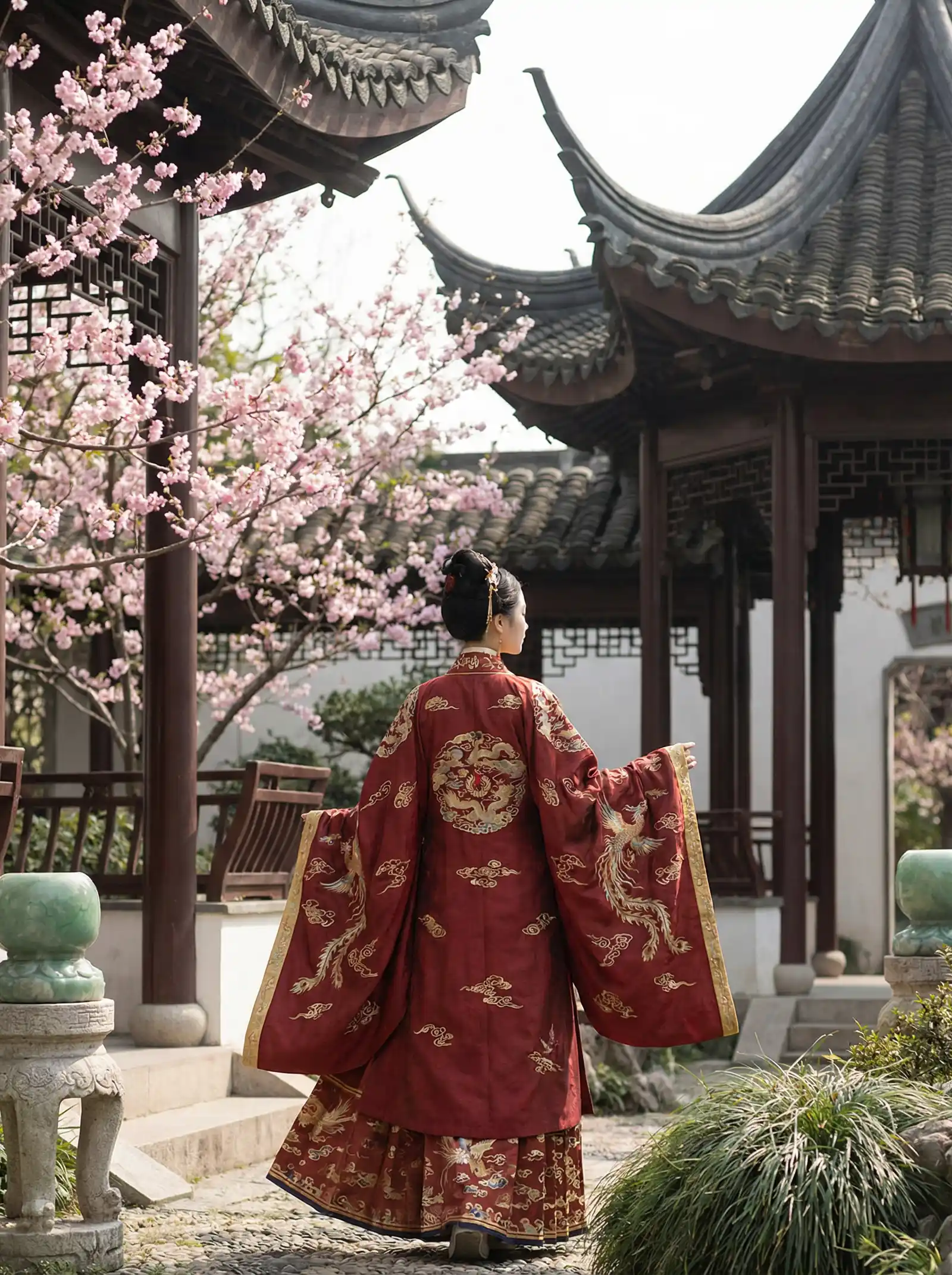 三生三世58集在线 明制汉服红色凤凰刺绣